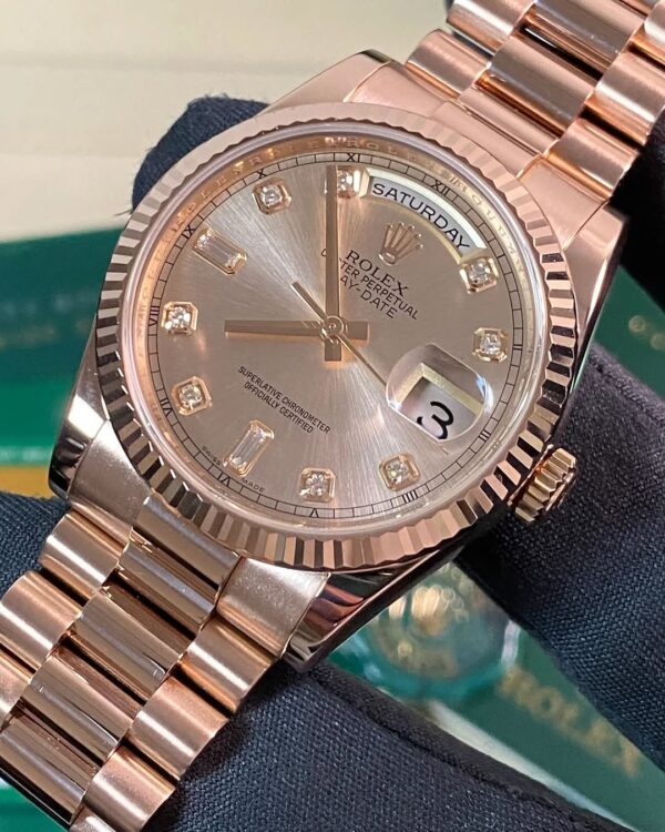 Rolex Everose Gold Day-Date 36 - 2017 - Fluted Bezel - Pink Diamond Dial - President Bracelet - 118235 *FULL SET* - Image 8