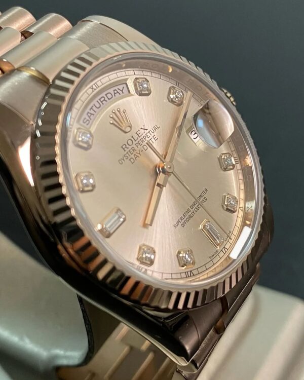 Rolex Everose Gold Day-Date 36 - 2017 - Fluted Bezel - Pink Diamond Dial - President Bracelet - 118235 *FULL SET* - Image 6