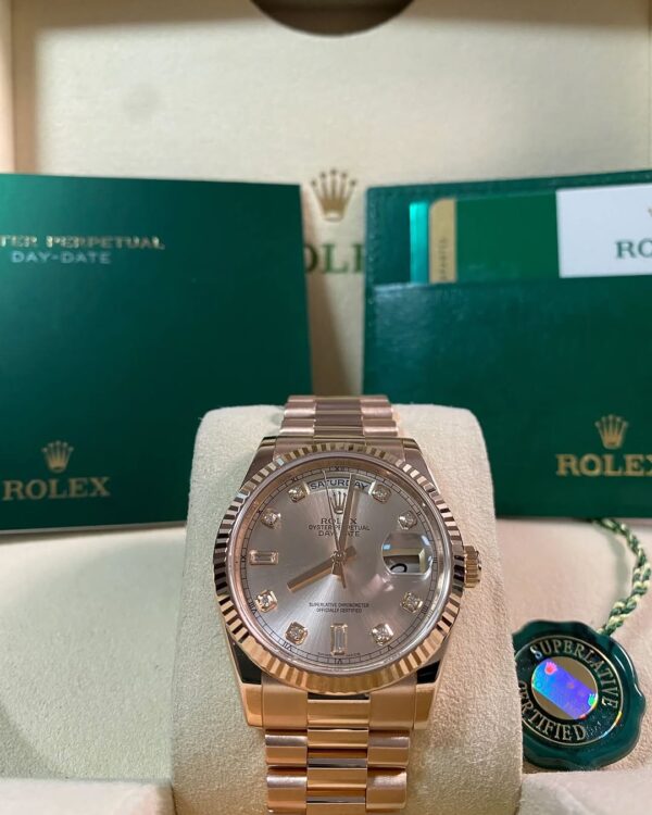 Rolex Everose Gold Day-Date 36 - 2017 - Fluted Bezel - Pink Diamond Dial - President Bracelet - 118235 *FULL SET* - Image 4