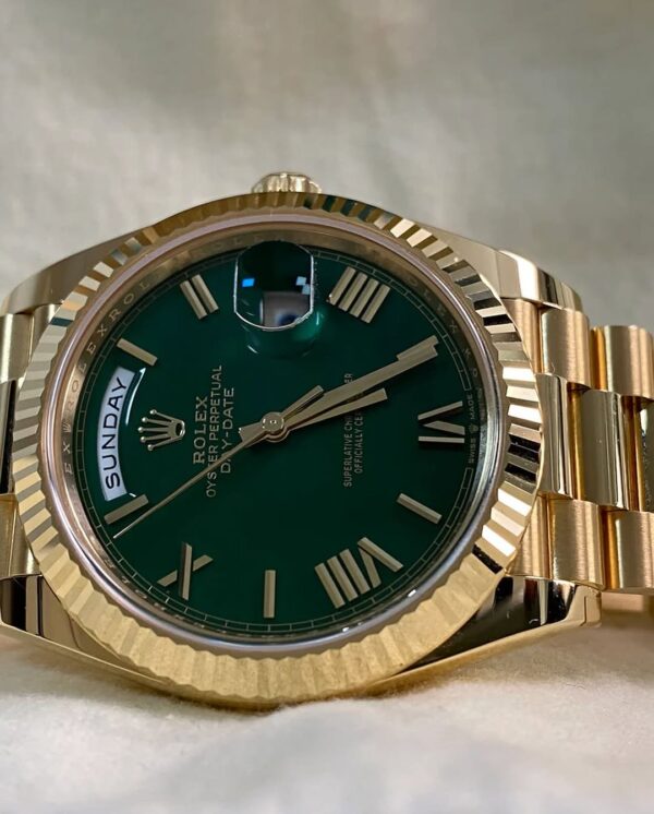 Rolex Yellow Gold Day-Date 40 - 2024 - Fluted Bezel - Green Roman Dial - President Bracelet - 228238 *FULL SET* - Image 2