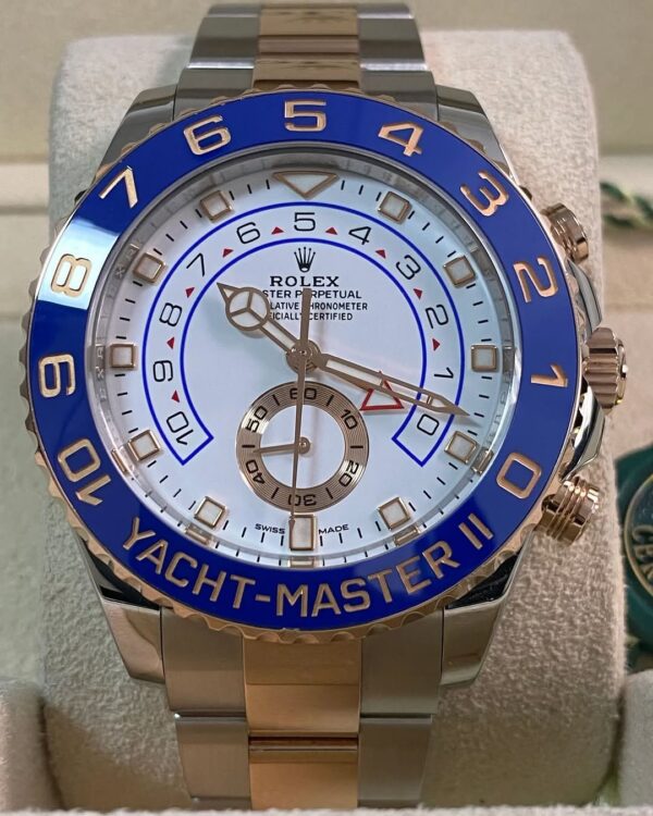 Rolex Steel and Everose Gold Yacht-Master II - 2023 - Blue Bezel - White Dial - 116681 *OPEN CARD* - Image 6