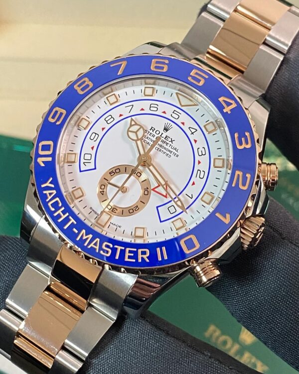 Rolex Steel and Everose Gold Yacht-Master II - 2023 - Blue Bezel - White Dial - 116681 *OPEN CARD* - Image 3