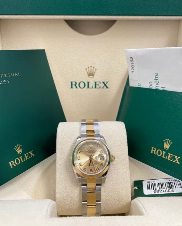 Rolex Yellow Gold and Steel Lady-Datejust - F Serial - Smooth Bezel - Champagne Dial - Oyster Bracelet - 179163