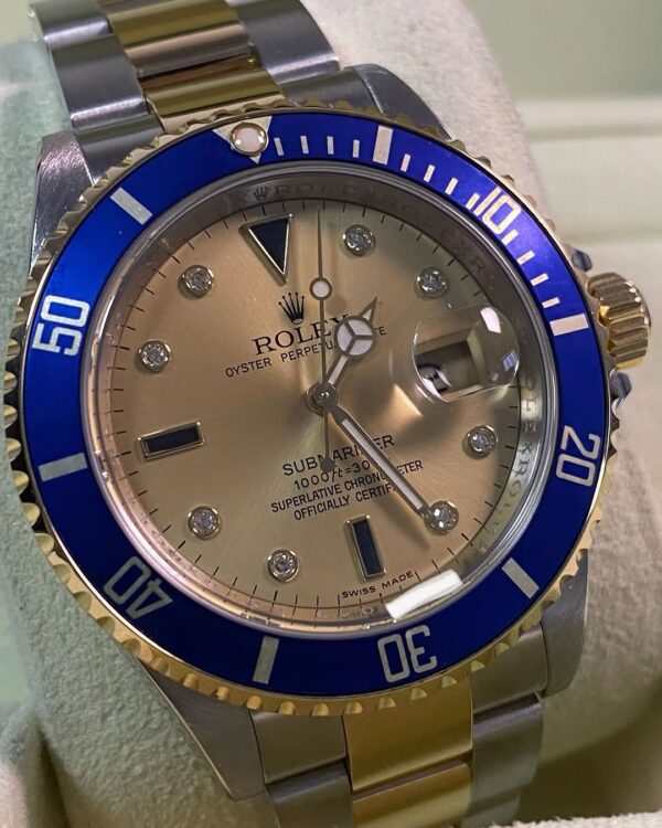 Rolex Steel and Yellow Gold Submariner Date - M serial - Pre Ceramic Bezel - Champagne Serti Dial - 16613 *FULL SET* - Image 2