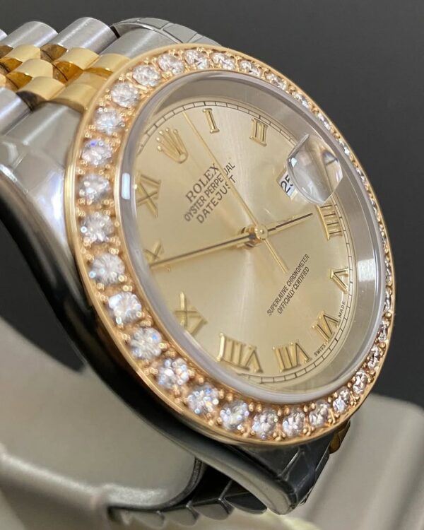 Rolex Steel and Yellow Gold Datejust 36 - D serial - Custom Diamond Bezel - Silver Roman Dial - Jubilee Bracelet - 116233 - Image 2