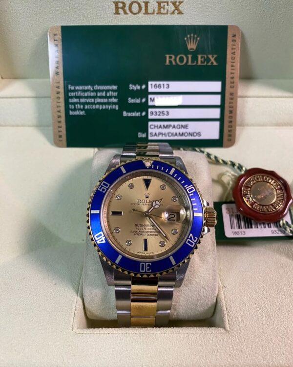 Rolex Steel and Yellow Gold Submariner Date - M serial - Pre Ceramic Bezel - Champagne Serti Dial - 16613 *FULL SET* - Image 4