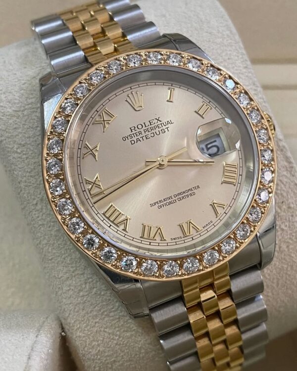 Rolex Steel and Yellow Gold Datejust 36 - D serial - Custom Diamond Bezel - Silver Roman Dial - Jubilee Bracelet - 116233 - Image 5