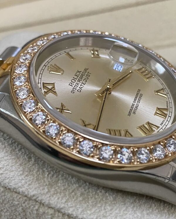 Rolex Steel and Yellow Gold Datejust 36 - D serial - Custom Diamond Bezel - Silver Roman Dial - Jubilee Bracelet - 116233 - Image 6