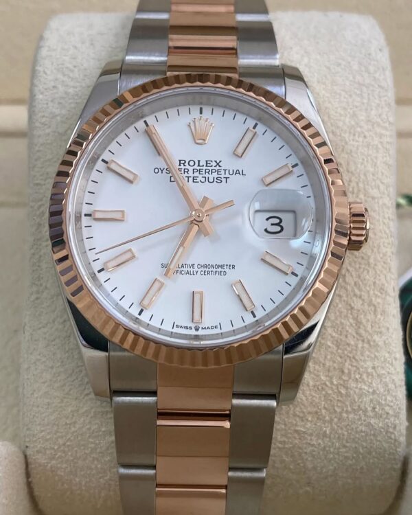 Rolex Steel and Everose Gold Datejust 36 - 2018 - Fluted Bezel - White Index Dial - Oyster Bracelet - 116231 *FULL SET* - Image 8