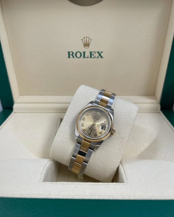 Rolex Yellow Gold and Steel Lady-Datejust - F Serial - Smooth Bezel - Champagne Dial - Oyster Bracelet - 179163 - Image 5