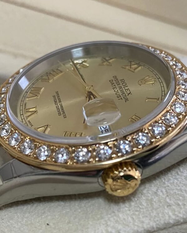 Rolex Steel and Yellow Gold Datejust 36 - D serial - Custom Diamond Bezel - Silver Roman Dial - Jubilee Bracelet - 116233 - Image 9