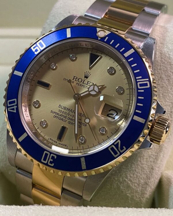 Rolex Steel and Yellow Gold Submariner Date - M serial - Pre Ceramic Bezel - Champagne Serti Dial - 16613 *FULL SET* - Image 8