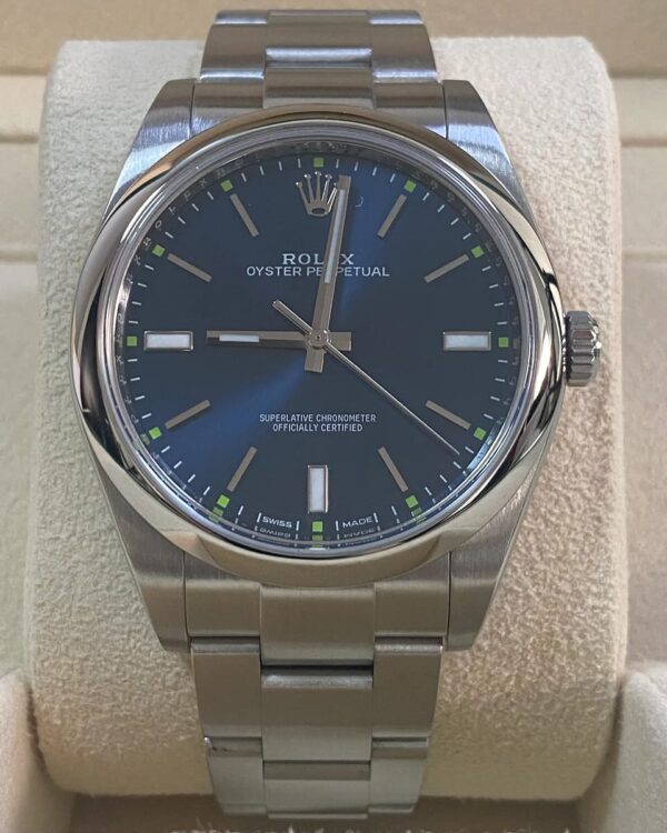 Rolex Steel Oyster Perpetual 39 - Domed Bezel - Blue Index Dial - 114300 - Image 3