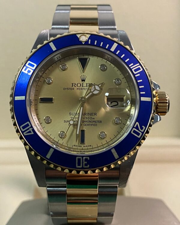 Rolex Steel and Yellow Gold Submariner Date - M serial - Pre Ceramic Bezel - Champagne Serti Dial - 16613 *FULL SET* - Image 9