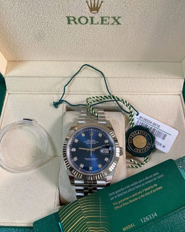 Rolex Steel and White Gold Datejust 41 - 2024 - Fluted Bezel - Blue Diamond Dial - Jubilee Bracelet - 126334 *FULL SET*