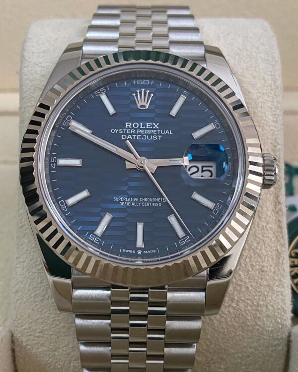 Rolex Steel Datejust 41 - 2023 - Fluted Bezel - Bright Blue Fluted-Motif Dial - Jubilee Bracelet - 126334 *FULL SET* - Image 6