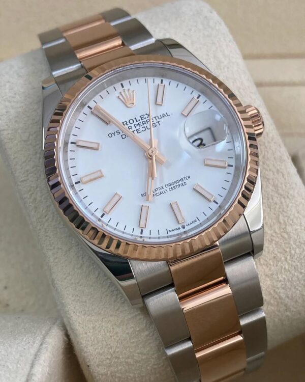 Rolex Steel and Everose Gold Datejust 36 - 2018 - Fluted Bezel - White Index Dial - Oyster Bracelet - 116231 *FULL SET* - Image 3