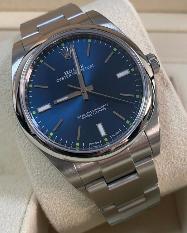 Rolex Steel Oyster Perpetual 39 - Domed Bezel - Blue Index Dial - 114300 - Image 2