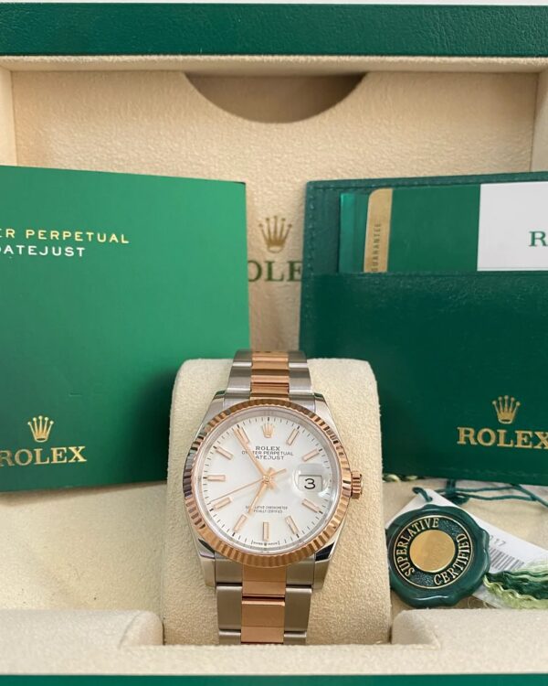 Rolex Steel and Everose Gold Datejust 36 - 2018 - Fluted Bezel - White Index Dial - Oyster Bracelet - 116231 *FULL SET*