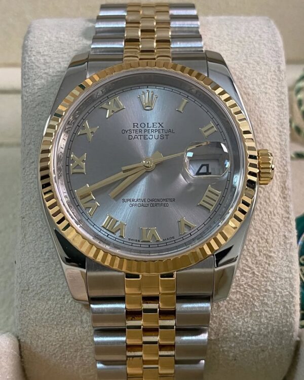 Rolex Steel and Yellow Gold Datejust 36 - V serial - Fluted Bezel - Silver Rhodium Roman Dial - Jubilee Bracelet - 116233 *FULL SET* - Image 7