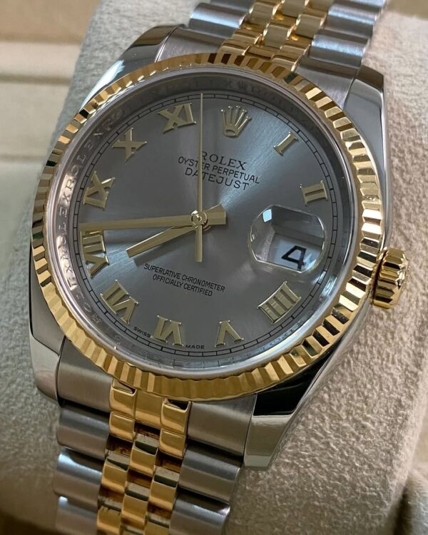 Rolex Steel and Yellow Gold Datejust 36 - V serial - Fluted Bezel - Silver Rhodium Roman Dial - Jubilee Bracelet - 116233 *FULL SET* - Image 8