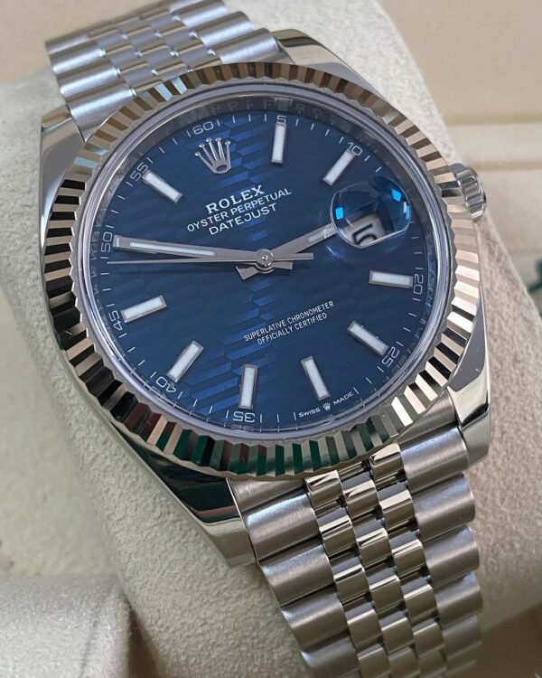 Rolex Steel Datejust 41 - 2023 - Fluted Bezel - Bright Blue Fluted-Motif Dial - Jubilee Bracelet - 126334 *FULL SET* - Image 9