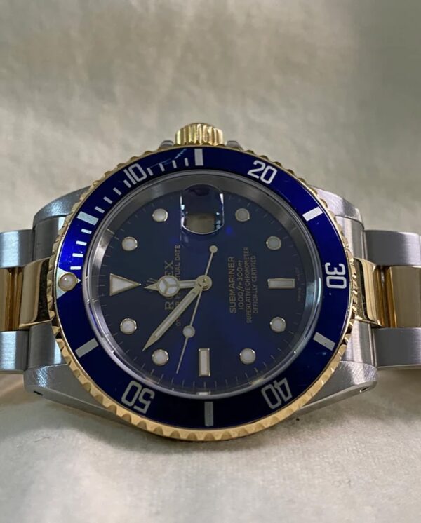 Rolex Steel and Yellow Gold Submariner Date - P serial - “Bluesy” Pre Ceramic Bezel -Oyster Bracelet - 16613 - Image 12