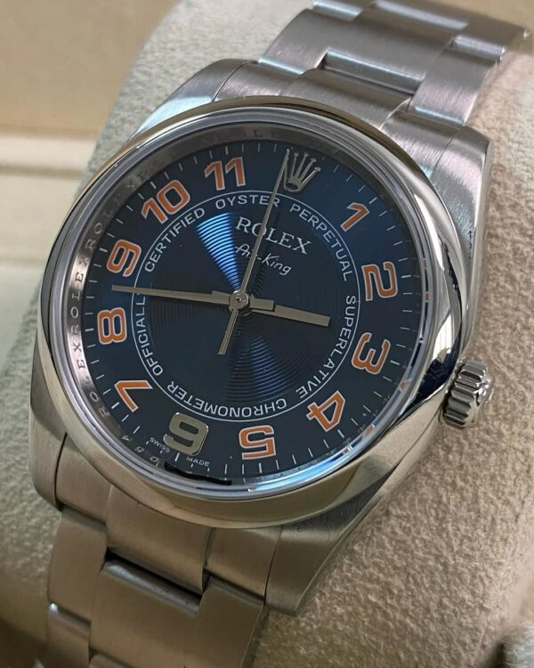 2008 Rolex Air King - M serial - Domed Bezel - Blue Dial - Orange Arabic Numerals - 114200 - Image 9