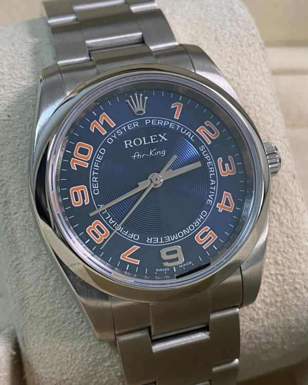 2008 Rolex Air King - M serial - Domed Bezel - Blue Dial - Orange Arabic Numerals - 114200 - Image 5