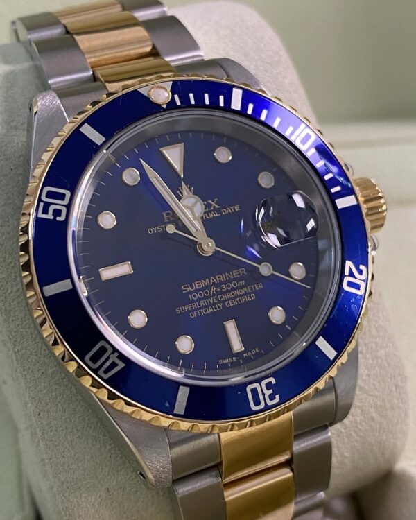 Rolex Steel and Yellow Gold Submariner Date - P serial - “Bluesy” Pre Ceramic Bezel -Oyster Bracelet - 16613 - Image 7