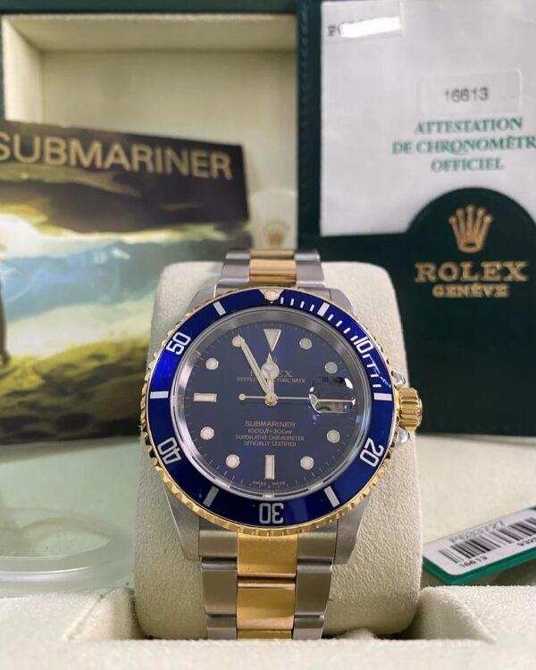 Rolex Steel and Yellow Gold Submariner Date - P serial - “Bluesy” Pre Ceramic Bezel -Oyster Bracelet - 16613