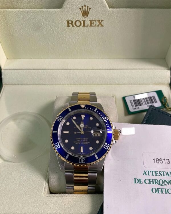 Rolex Steel and Yellow Gold Submariner Date - P serial - “Bluesy” Pre Ceramic Bezel -Oyster Bracelet - 16613 - Image 3