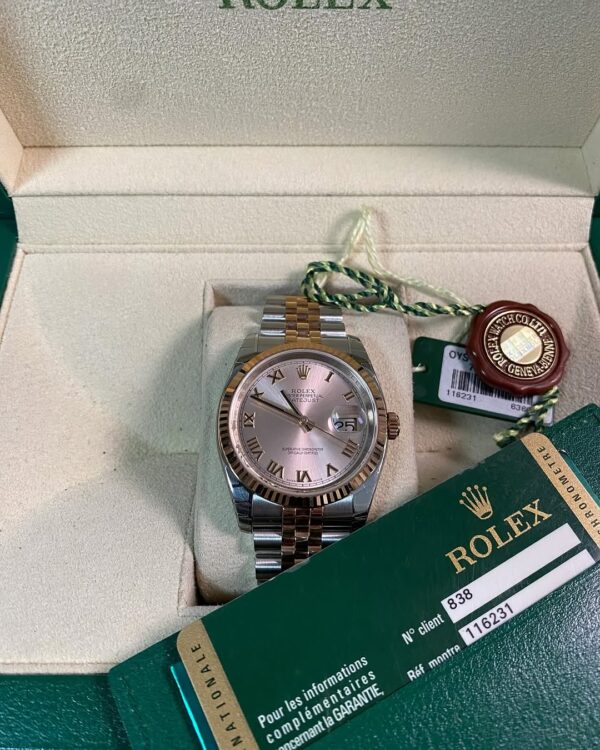 Rolex Steel and Everose Gold Datejust 36 - Fluted Bezel - Pink Roman Dial - Jubilee Bracelet - 116231 *MOST STICKERS* - Image 2