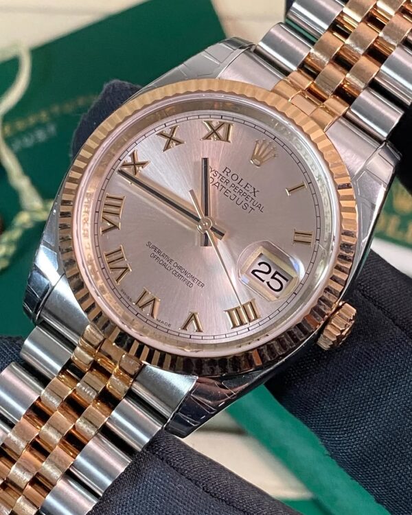 Rolex Steel and Everose Gold Datejust 36 - Fluted Bezel - Pink Roman Dial - Jubilee Bracelet - 116231 *MOST STICKERS* - Image 7