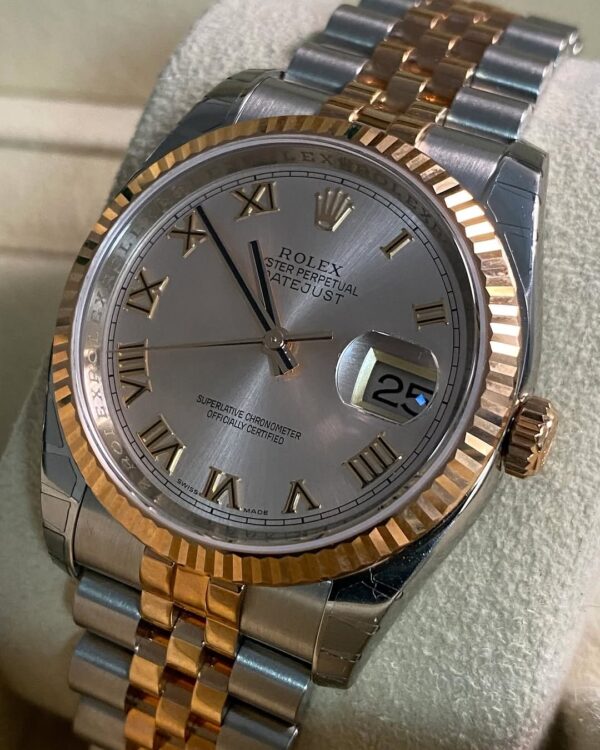 Rolex Steel and Everose Gold Datejust 36 - Fluted Bezel - Pink Roman Dial - Jubilee Bracelet - 116231 *MOST STICKERS* - Image 6