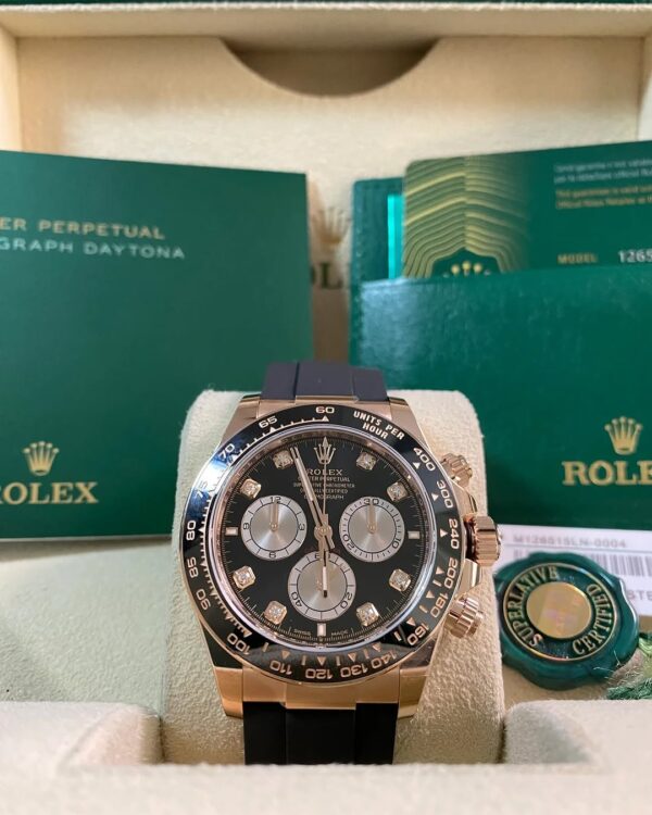 Rolex Everose Gold Cosmograph Daytona - 2024 - Black Diamond Dial - Oysterflex - 126515LN *FULL SET*