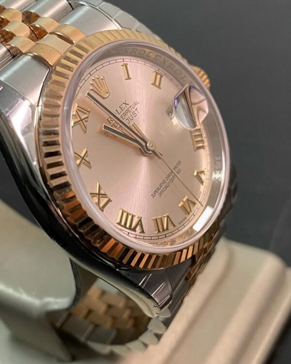 Rolex Steel and Everose Gold Datejust 36 - Fluted Bezel - Pink Roman Dial - Jubilee Bracelet - 116231 *MOST STICKERS* - Image 5