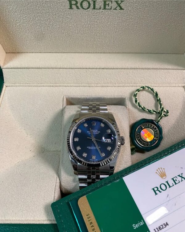 Rolex Steel Datejust 36 - 2018 - Fluted Bezel - Blue Diamond Dial - Jubilee Bracelet - 116234 *FULL SET*