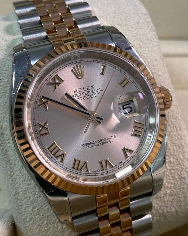 Rolex Steel and Everose Gold Datejust 36 - Fluted Bezel - Pink Roman Dial - Jubilee Bracelet - 116231 *MOST STICKERS* - Image 4