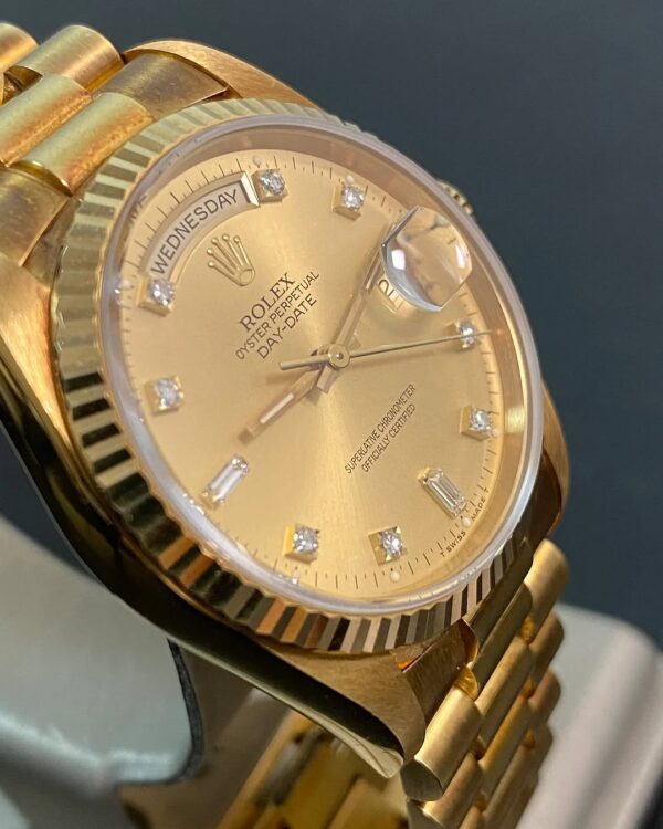 Rolex Yellow Gold Day-Date 36 - X serial - Fluted Bezel - Champagne Diamond Dial - President Bracelet - 18238 *UNPOLISHED* - Image 6