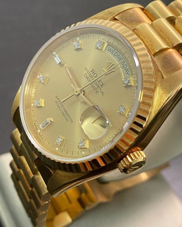 Rolex Yellow Gold Day-Date 36 - X serial - Fluted Bezel - Champagne Diamond Dial - President Bracelet - 18238 *UNPOLISHED* - Image 5