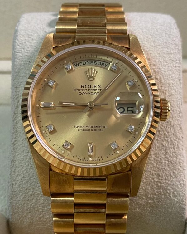 Rolex Yellow Gold Day-Date 36 - X serial - Fluted Bezel - Champagne Diamond Dial - President Bracelet - 18238 *UNPOLISHED* - Image 3