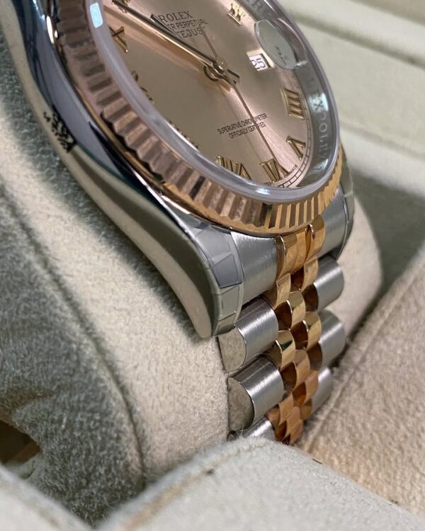 Rolex Steel and Everose Gold Datejust 36 - Fluted Bezel - Pink Roman Dial - Jubilee Bracelet - 116231 *MOST STICKERS* - Image 11