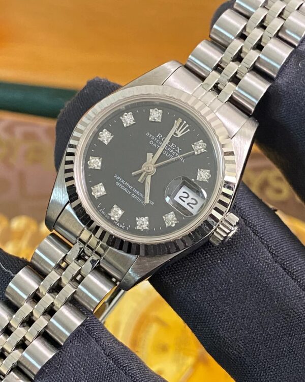 Rolex Steel Lady-Datejust - N serial- Fluted Bezel - Black Diamond Dial - Jubilee Bracelet - 69174 - Image 11