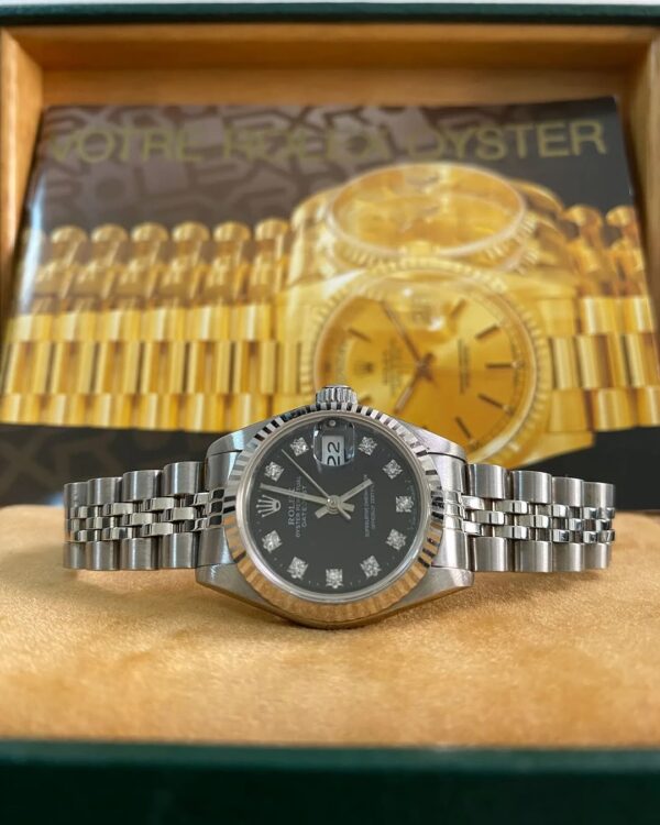 Rolex Steel Lady-Datejust - N serial- Fluted Bezel - Black Diamond Dial - Jubilee Bracelet - 69174