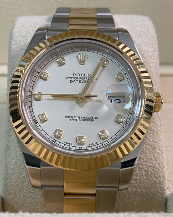 Rolex Steel & Yellow Rolesor Datejust II - Fluted Bezel - Ivory Diamond Dial - Oyster Bracelet - 116333 - Image 3