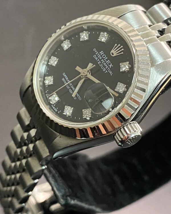 Rolex Steel Lady-Datejust - N serial- Fluted Bezel - Black Diamond Dial - Jubilee Bracelet - 69174 - Image 10