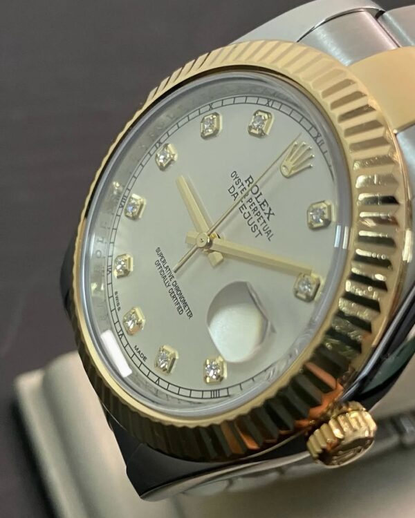 Rolex Steel & Yellow Rolesor Datejust II - Fluted Bezel - Ivory Diamond Dial - Oyster Bracelet - 116333 - Image 2