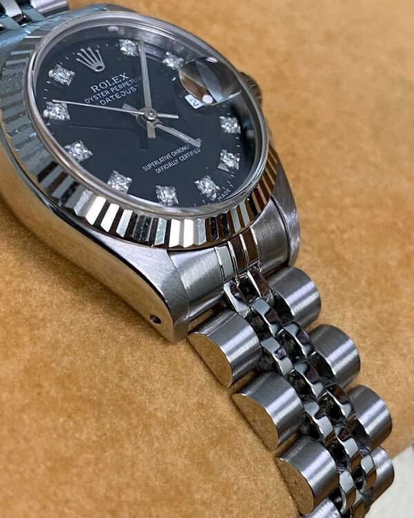 Rolex Steel Lady-Datejust - N serial- Fluted Bezel - Black Diamond Dial - Jubilee Bracelet - 69174 - Image 9