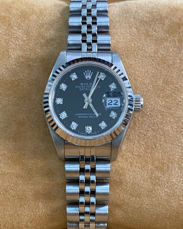 Rolex Steel Lady-Datejust - N serial- Fluted Bezel - Black Diamond Dial - Jubilee Bracelet - 69174 - Image 7